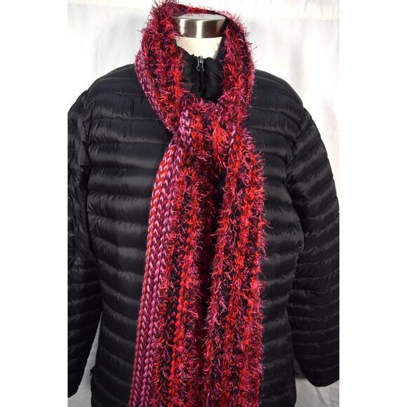 New 80" Scarf Pink & Black Eyelash Yarns Knitted Collection Eighteen 8" Fringe - Picture 4 of 8